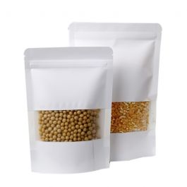 Resealable White Stand Up Kraft Paper Zip Lock Bags With Front Window ...