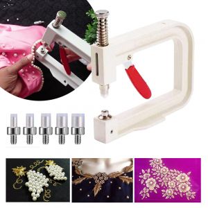 Pearl Setting Machine with 5 Size Imitation Pearl Hand Press Setting Tools, Beads Rivet Fixing Manual pearl attaching machine  Acrylic Beads for Hat Shoes Clothes DIY Craft